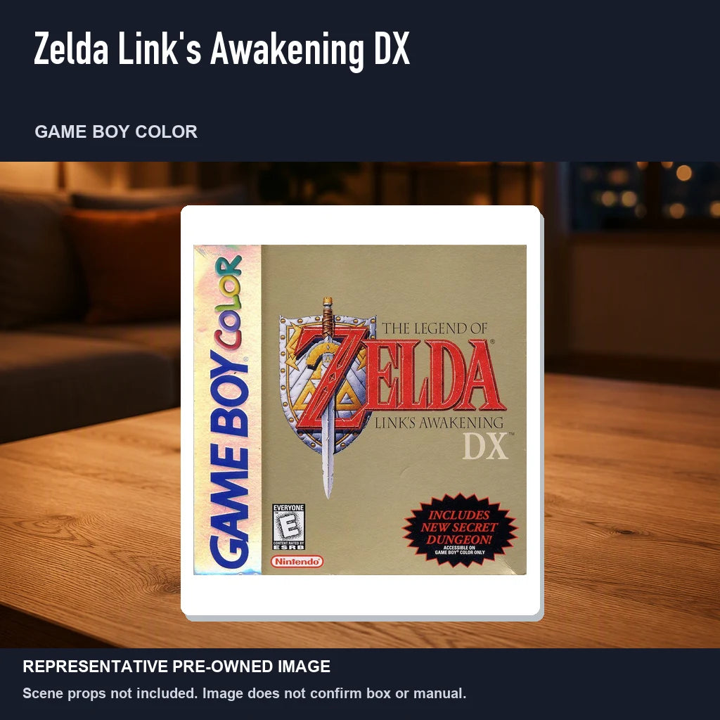 Representative pre-owned Zelda Link's Awakening DX (Game Boy Color), product image in a styled room scene.