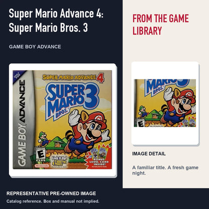 Representative pre-owned Super Mario Advance 4: Super Mario Bros. 3 (Game Boy Advance), editorial image and detail.