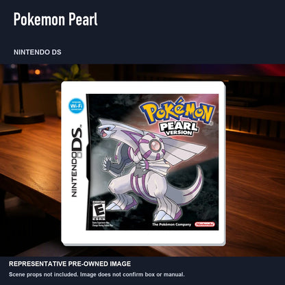 Representative pre-owned Pokemon Pearl (Nintendo DS), product image in a styled desk scene.