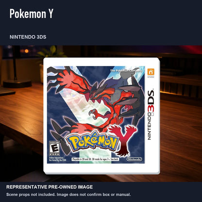 Representative pre-owned Pokemon Y (Nintendo 3DS), product image in a styled desk scene.