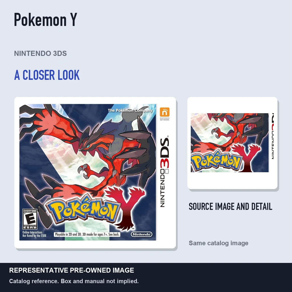 Representative pre-owned Pokemon Y (Nintendo 3DS), full image with detail inset.