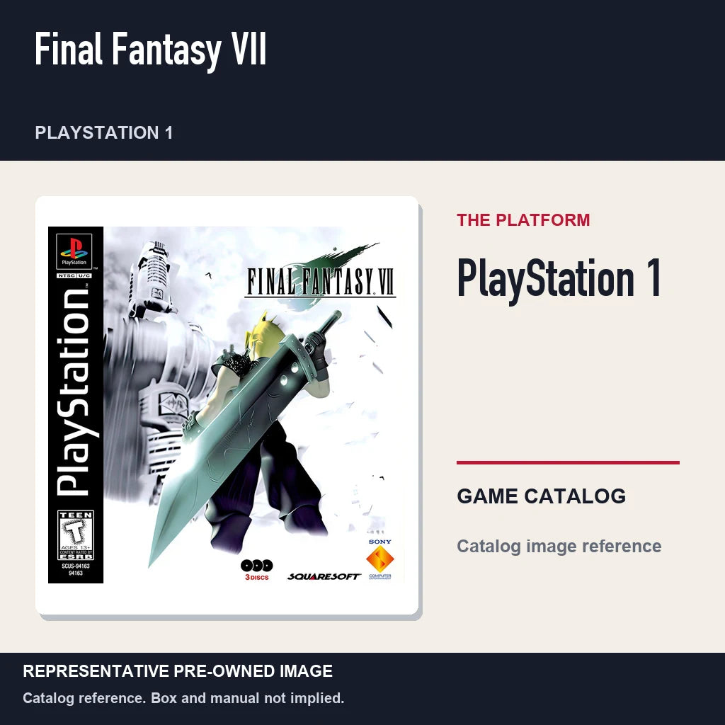 Representative pre-owned Final Fantasy VII (PlayStation 1), platform product layout.