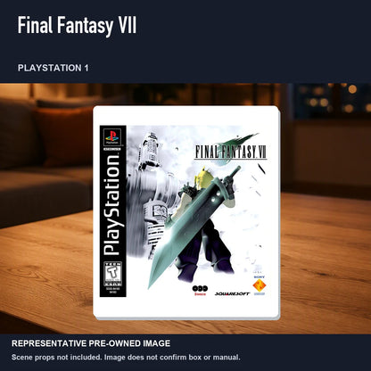 Representative pre-owned Final Fantasy VII (PlayStation 1), product image in a styled room scene.
