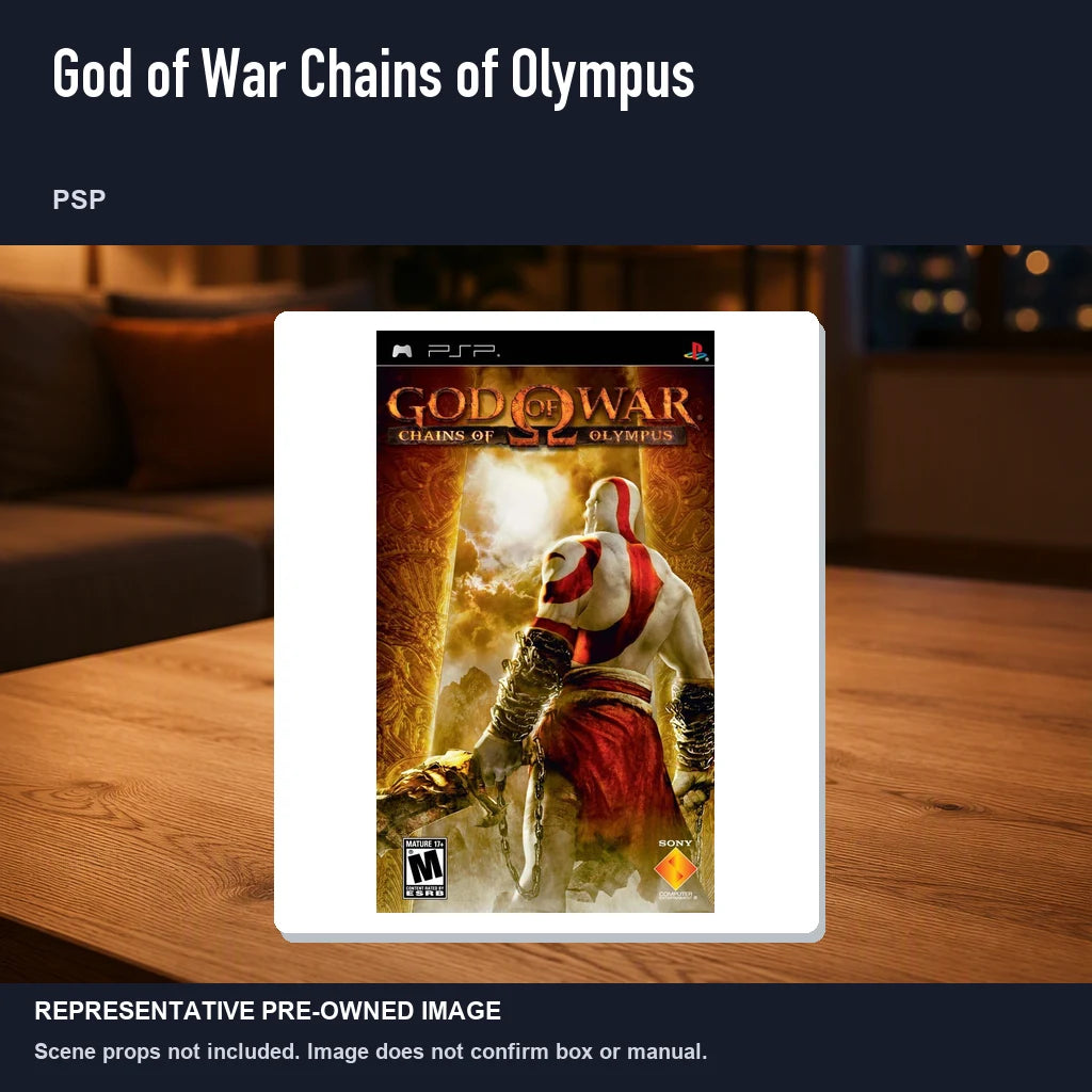 Representative pre-owned God of War Chains of Olympus (PSP), product image in a styled room scene.