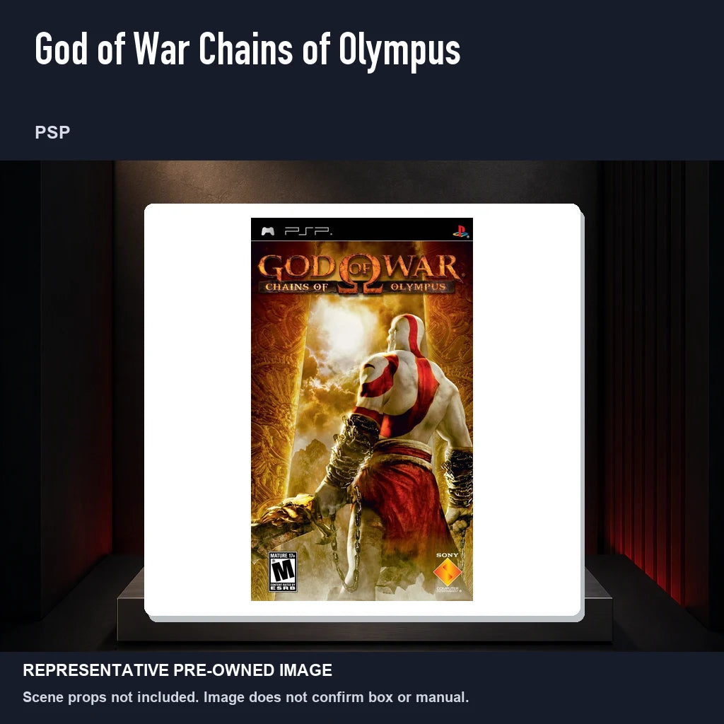 Representative pre-owned God of War Chains of Olympus (PSP), product image on a display panel.