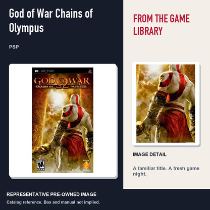 Representative pre-owned God of War Chains of Olympus (PSP), editorial image and detail.