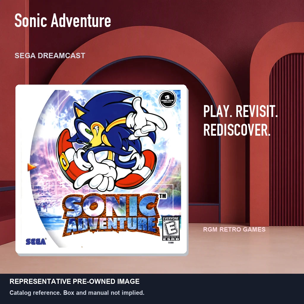 Representative pre-owned Sonic Adventure (Sega Dreamcast), red retro product layout.