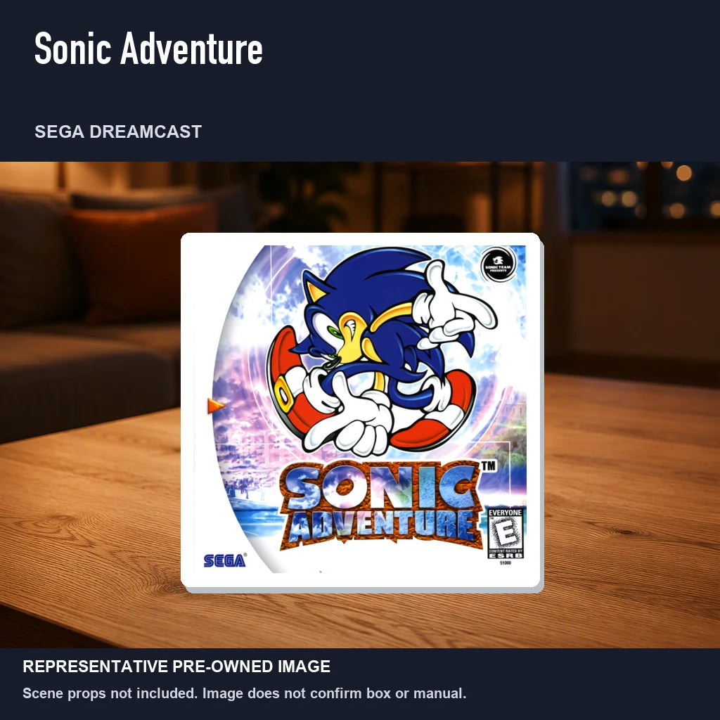Representative pre-owned Sonic Adventure (Sega Dreamcast), product image in a styled room scene.