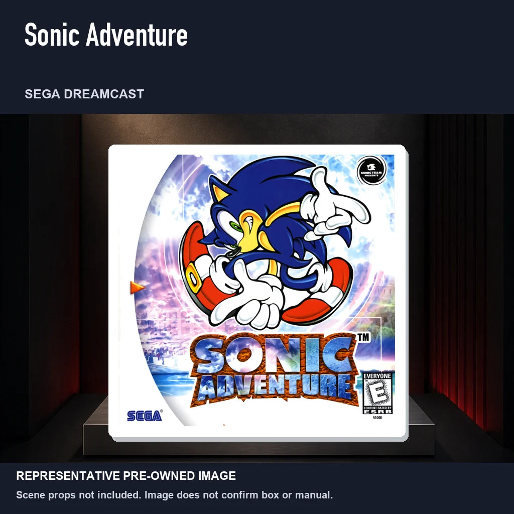 Representative pre-owned Sonic Adventure (Sega Dreamcast), product image on a display panel.