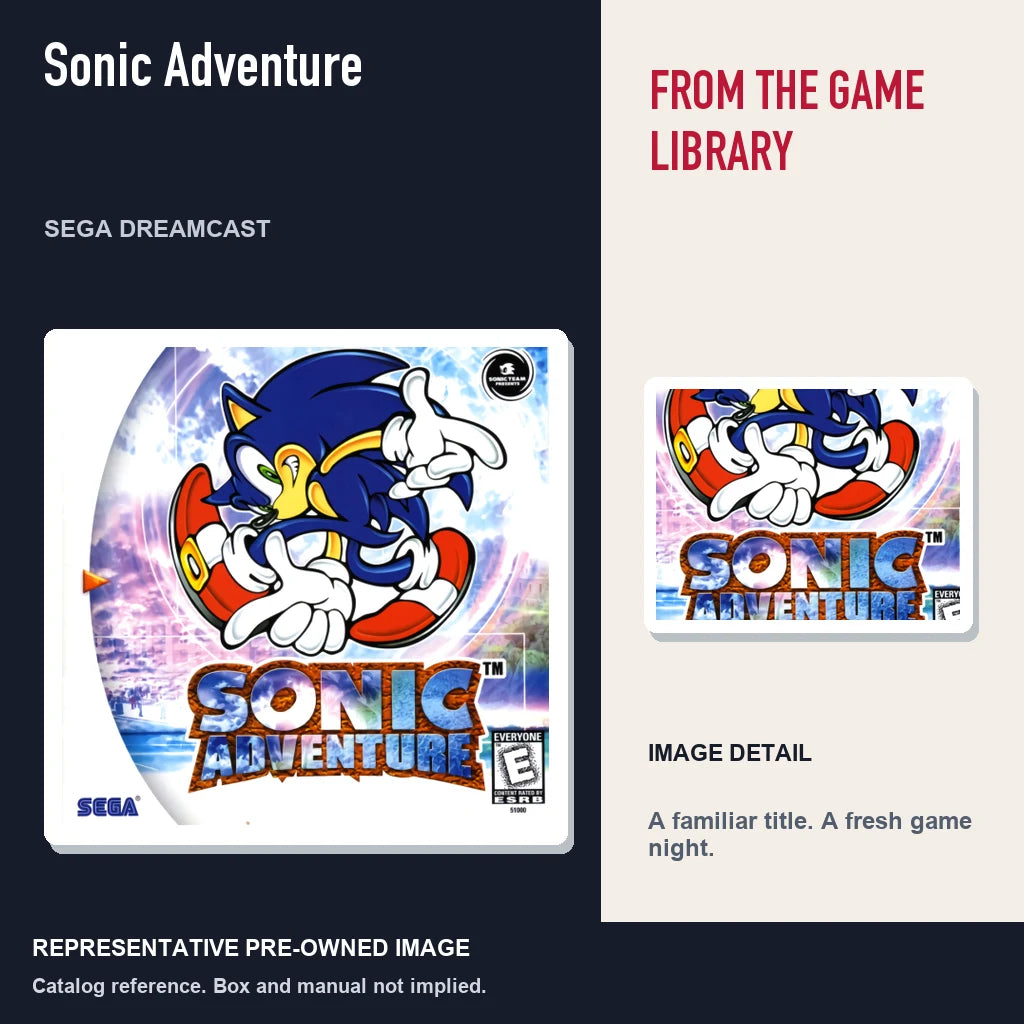 Representative pre-owned Sonic Adventure (Sega Dreamcast), editorial image and detail.