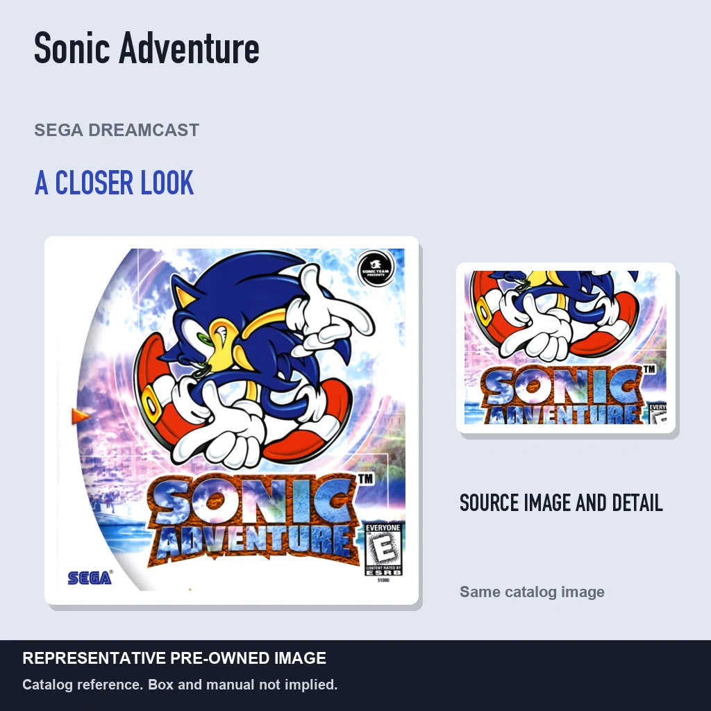 Representative pre-owned Sonic Adventure (Sega Dreamcast), full image with detail inset.