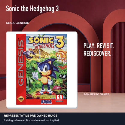 Representative pre-owned Sonic the Hedgehog 3 (Sega Genesis), red retro product layout.