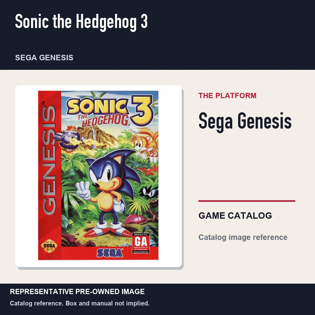 Representative pre-owned Sonic the Hedgehog 3 (Sega Genesis), platform product layout.