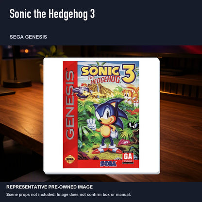 Representative pre-owned Sonic the Hedgehog 3 (Sega Genesis), product image in a styled desk scene.