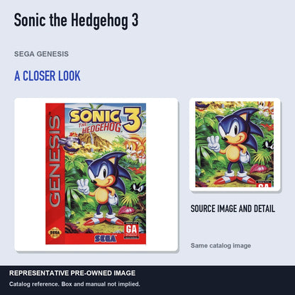 Representative pre-owned Sonic the Hedgehog 3 (Sega Genesis), full image with detail inset.