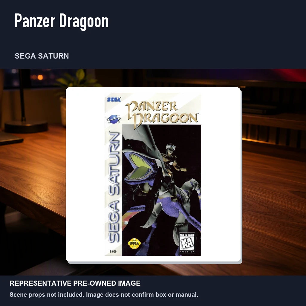 Representative pre-owned Panzer Dragoon (Sega Saturn), product image in a styled desk scene.