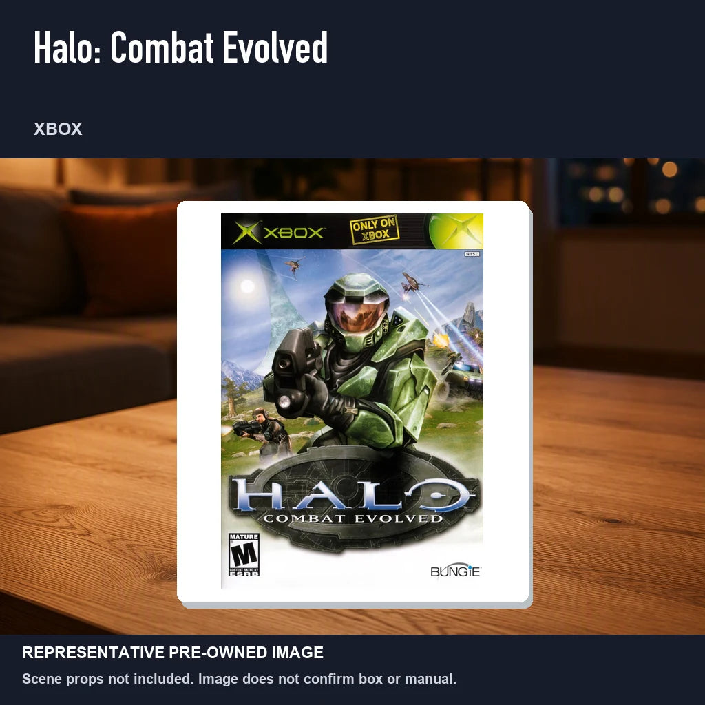 Representative pre-owned Halo: Combat Evolved (Xbox), product image in a styled room scene.