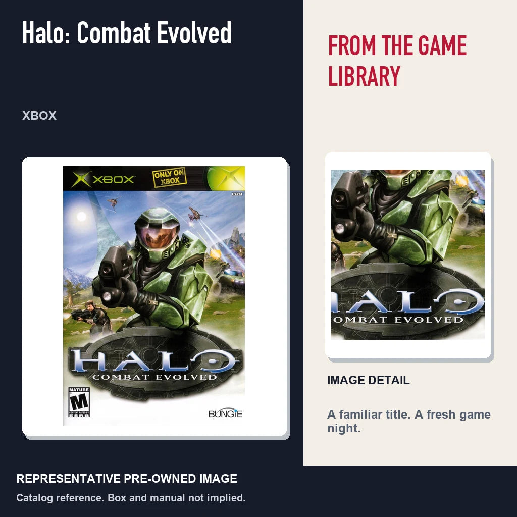 Representative pre-owned Halo: Combat Evolved (Xbox), editorial image and detail.