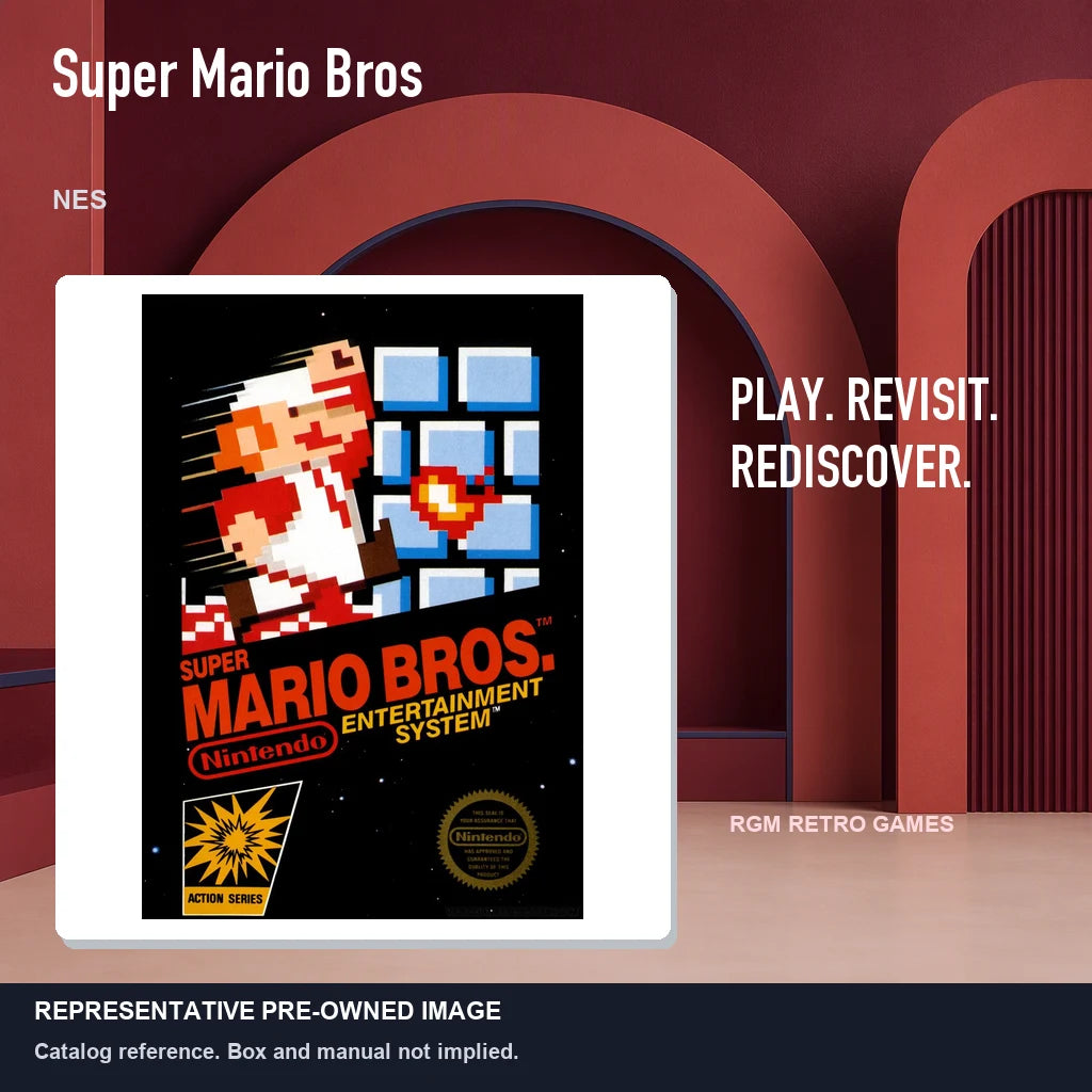 Representative pre-owned Super Mario Bros (NES), red retro product layout.