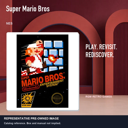 Representative pre-owned Super Mario Bros (NES), red retro product layout.