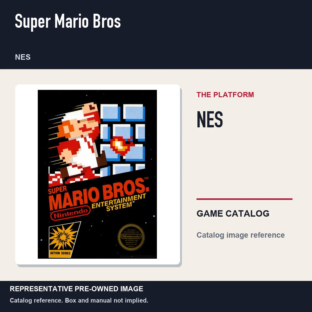 Representative pre-owned Super Mario Bros (NES), platform product layout.
