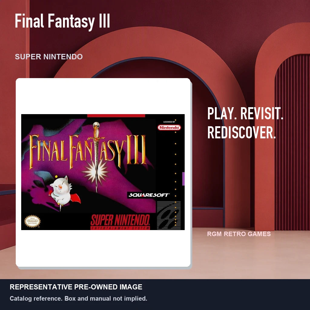 Representative pre-owned Final Fantasy III (Super Nintendo), red retro product layout.