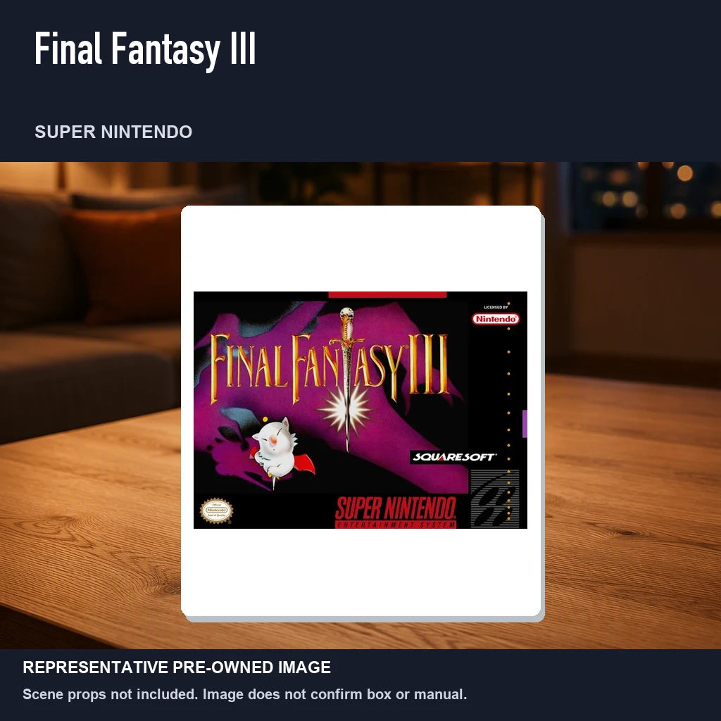 Representative pre-owned Final Fantasy III (Super Nintendo), product image in a styled room scene.