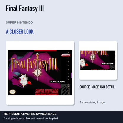 Representative pre-owned Final Fantasy III (Super Nintendo), full image with detail inset.