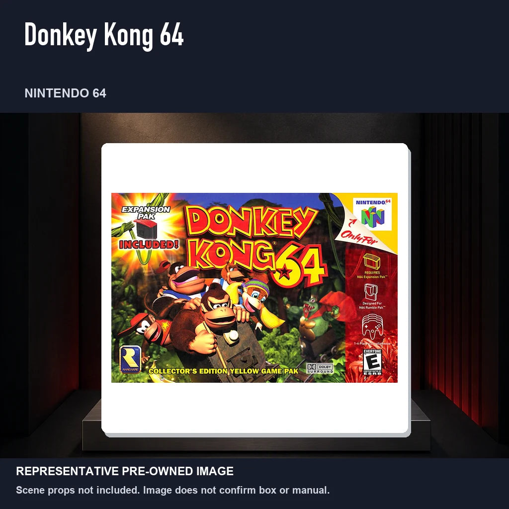 Representative pre-owned Donkey Kong 64 (Nintendo 64), product image on a display panel.