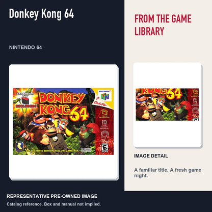Representative pre-owned Donkey Kong 64 (Nintendo 64), editorial image and detail.