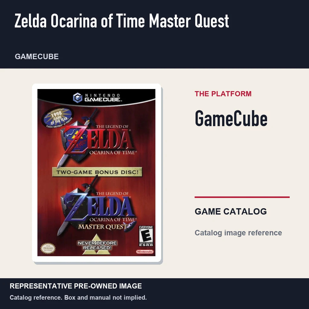 Representative pre-owned Zelda Ocarina of Time Master Quest (GameCube), platform product layout.