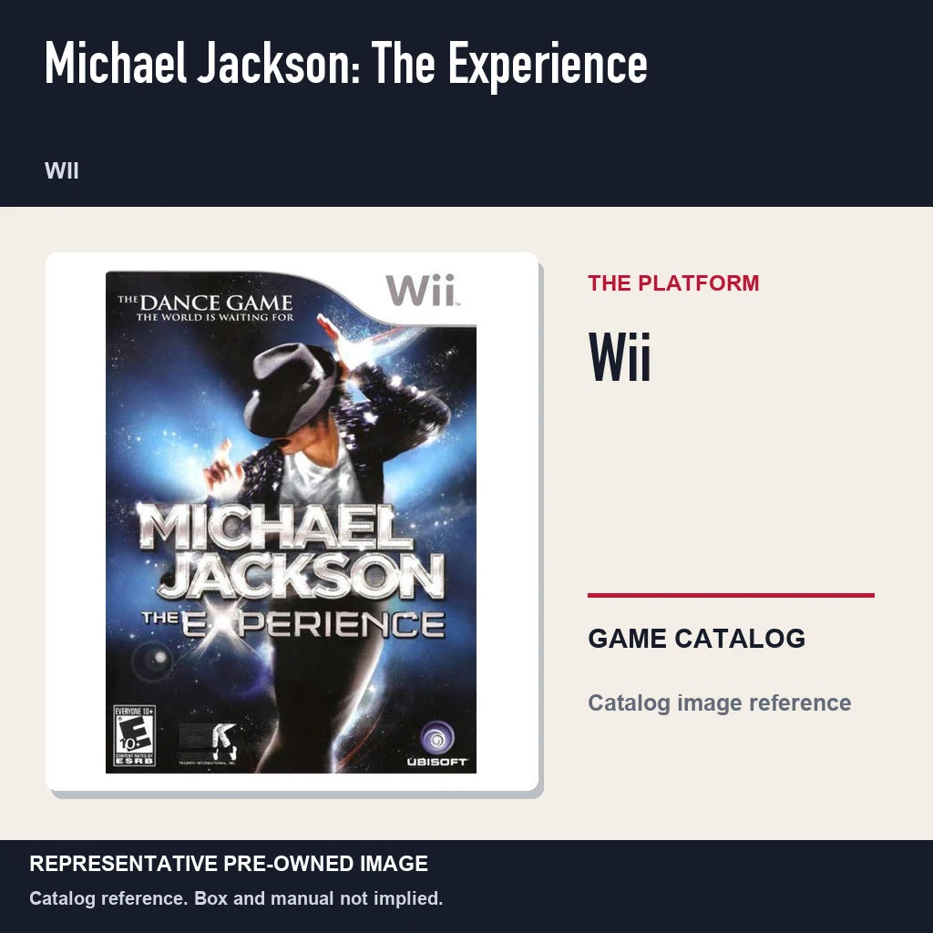 Representative pre-owned Michael Jackson: The Experience (Wii), platform product layout.