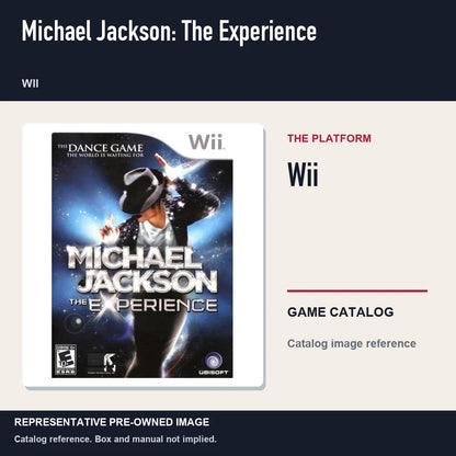 Representative pre-owned Michael Jackson: The Experience (Wii), platform product layout.