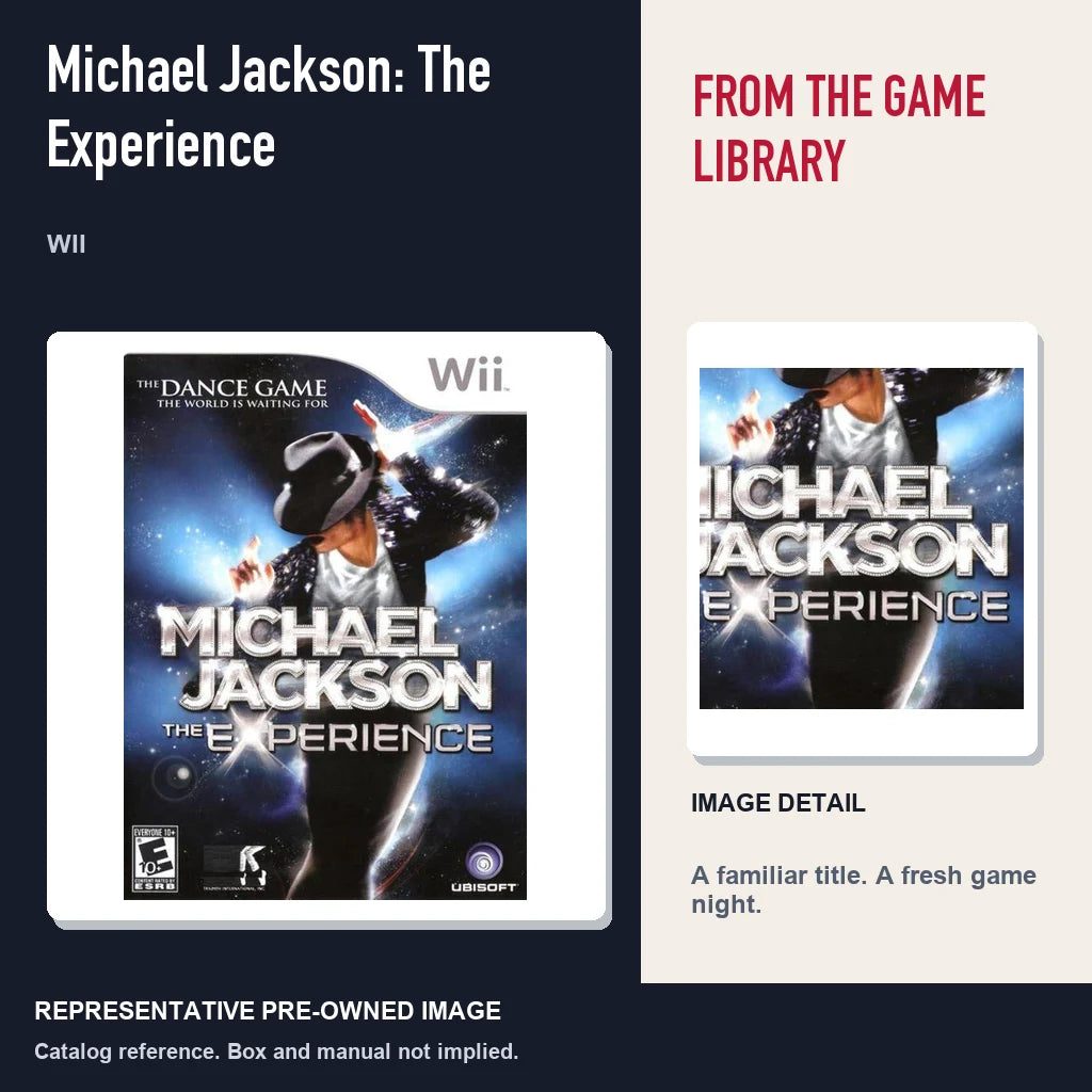 Representative pre-owned Michael Jackson: The Experience (Wii), editorial image and detail.
