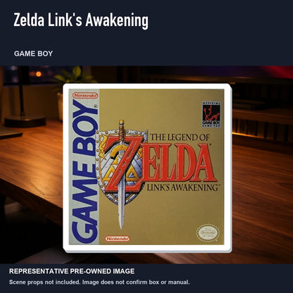 Representative pre-owned Zelda Link's Awakening (Game Boy), product image in a styled desk scene.