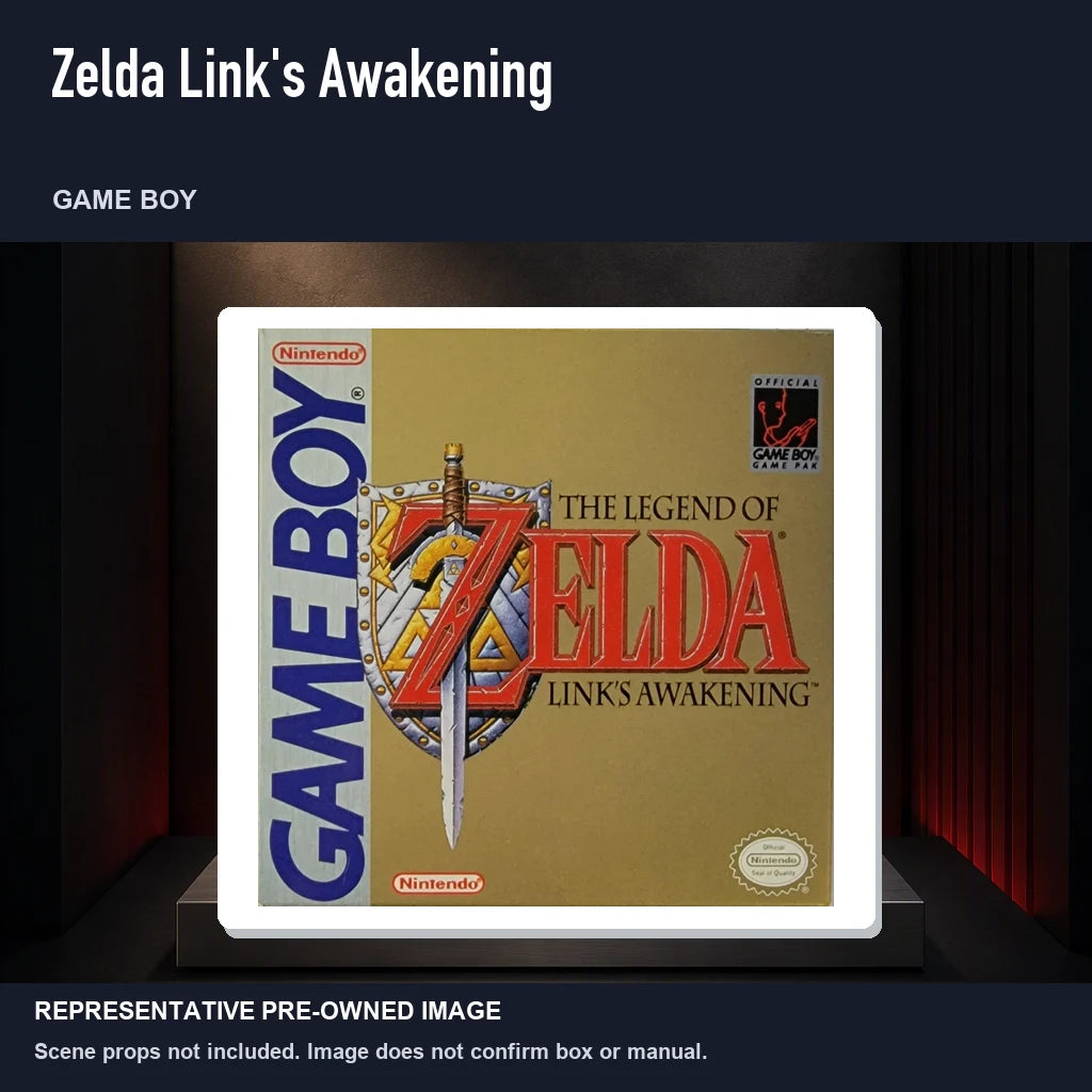 Representative pre-owned Zelda Link's Awakening (Game Boy), product image on a display panel.
