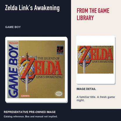 Representative pre-owned Zelda Link's Awakening (Game Boy), editorial image and detail.