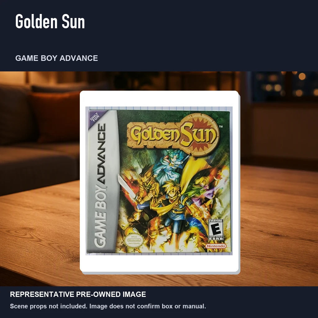 Representative pre-owned Golden Sun (Game Boy Advance), product image in a styled room scene.