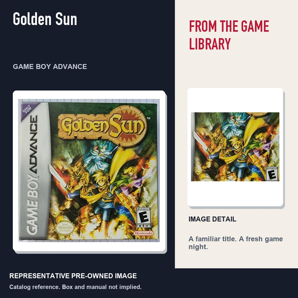 Representative pre-owned Golden Sun (Game Boy Advance), editorial image and detail.
