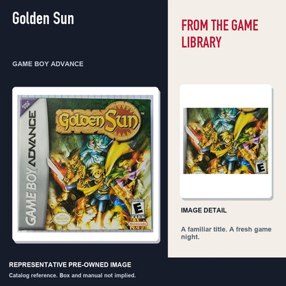 Representative pre-owned Golden Sun (Game Boy Advance), editorial image and detail.