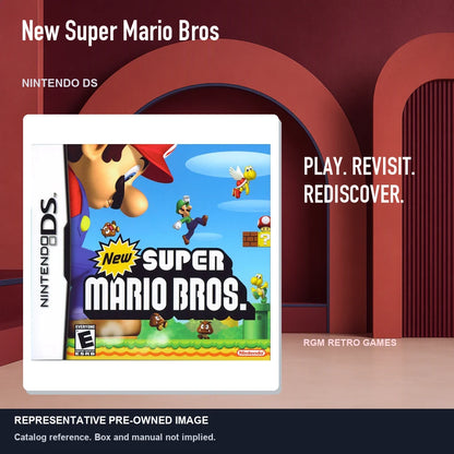 Representative pre-owned New Super Mario Bros (Nintendo DS), red retro product layout.