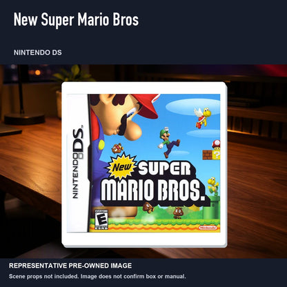 Representative pre-owned New Super Mario Bros (Nintendo DS), product image in a styled desk scene.