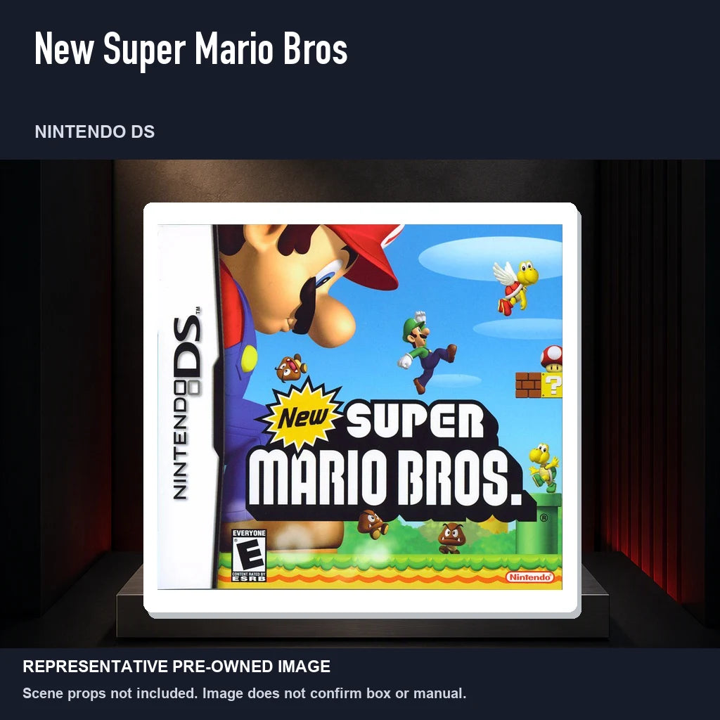 Representative pre-owned New Super Mario Bros (Nintendo DS), product image on a display panel.