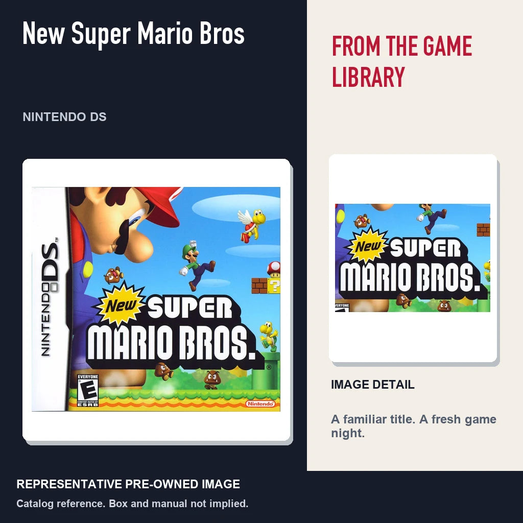 Representative pre-owned New Super Mario Bros (Nintendo DS), editorial image and detail.