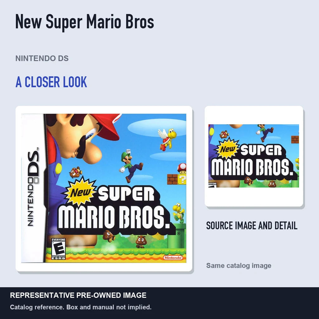 Representative pre-owned New Super Mario Bros (Nintendo DS), full image with detail inset.