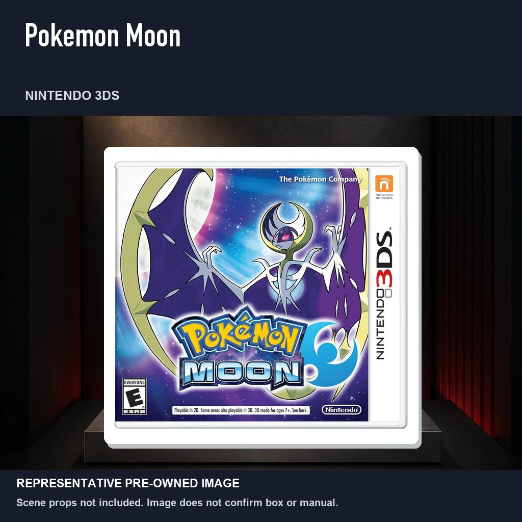 Representative pre-owned Pokemon Moon (Nintendo 3DS), product image on a display panel.