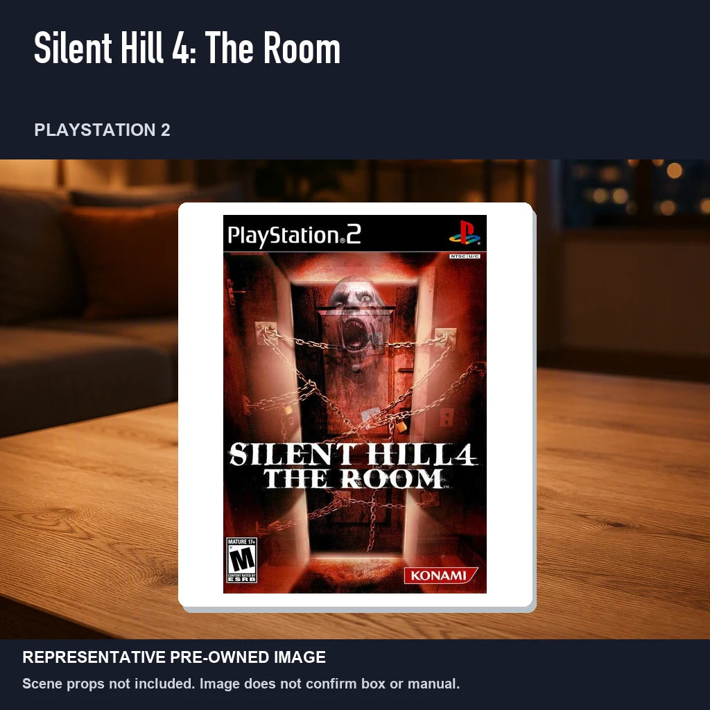 Representative pre-owned Silent Hill 4: The Room (PlayStation 2), product image in a styled room scene.