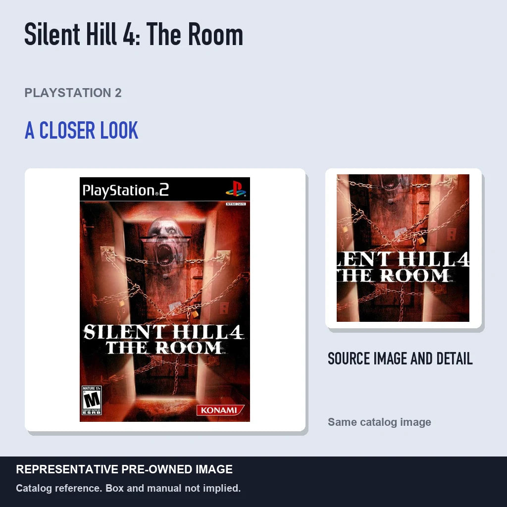 Representative pre-owned Silent Hill 4: The Room (PlayStation 2), full image with detail inset.