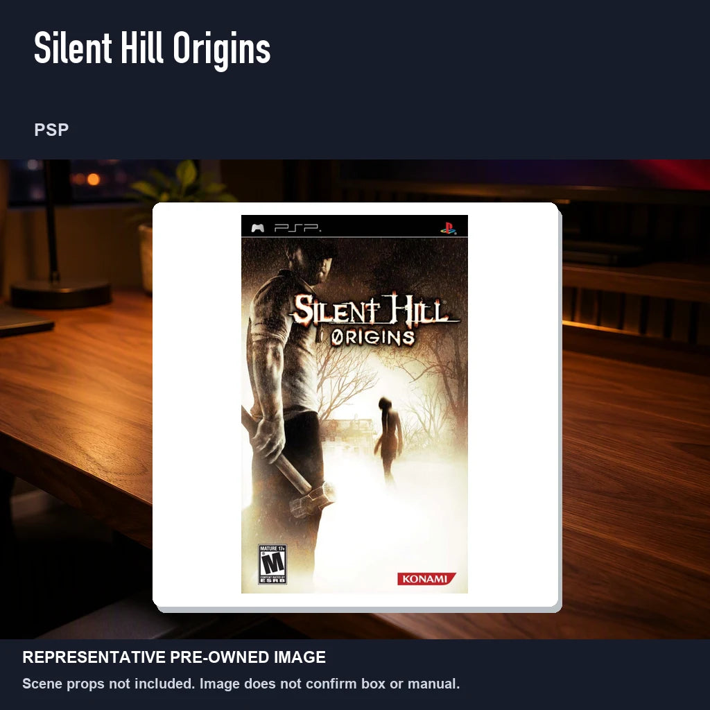 Representative pre-owned Silent Hill Origins (PSP), product image in a styled desk scene.