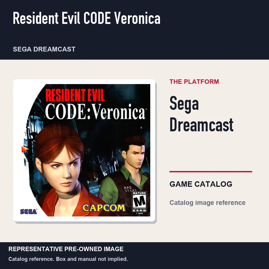 Representative pre-owned Resident Evil CODE Veronica (Sega Dreamcast), platform product layout.